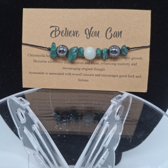 Believe Green and Silver Beaded Bracelet - Picture 2 of 4